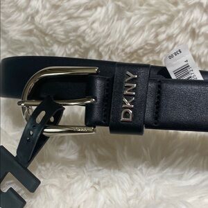 DKNY Black Leather Belt with Silver Buckle